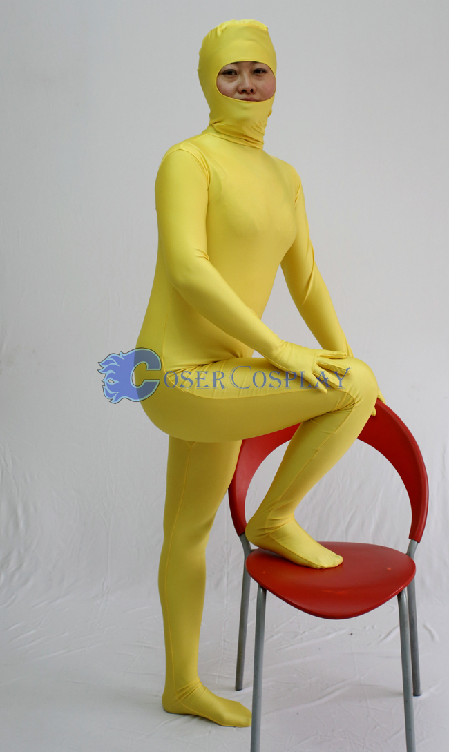 Open Face Zentai Costume Deep Yellow